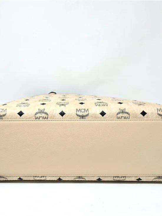 MCM Beige Logo-Print Leather Tote - Picture 6 of 7